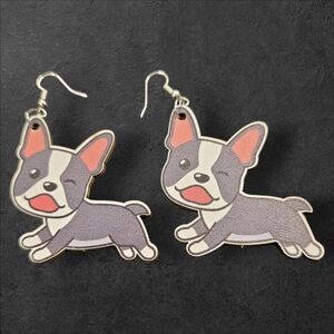 Wooden Dog Dangle Earrings